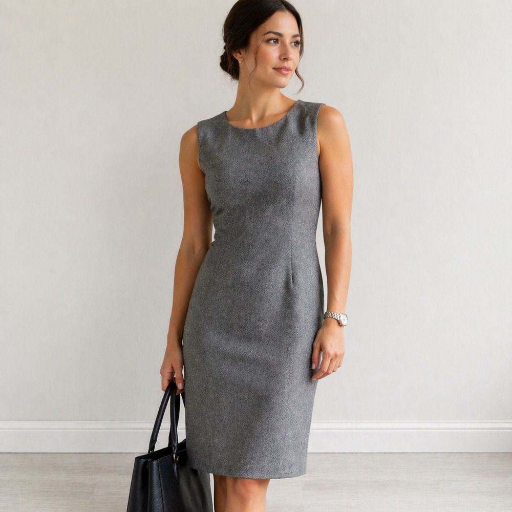 Pippa Dress 8 Gray Wool Blend Sheath Office Career Quiet Luxury Capsule Wardrobe